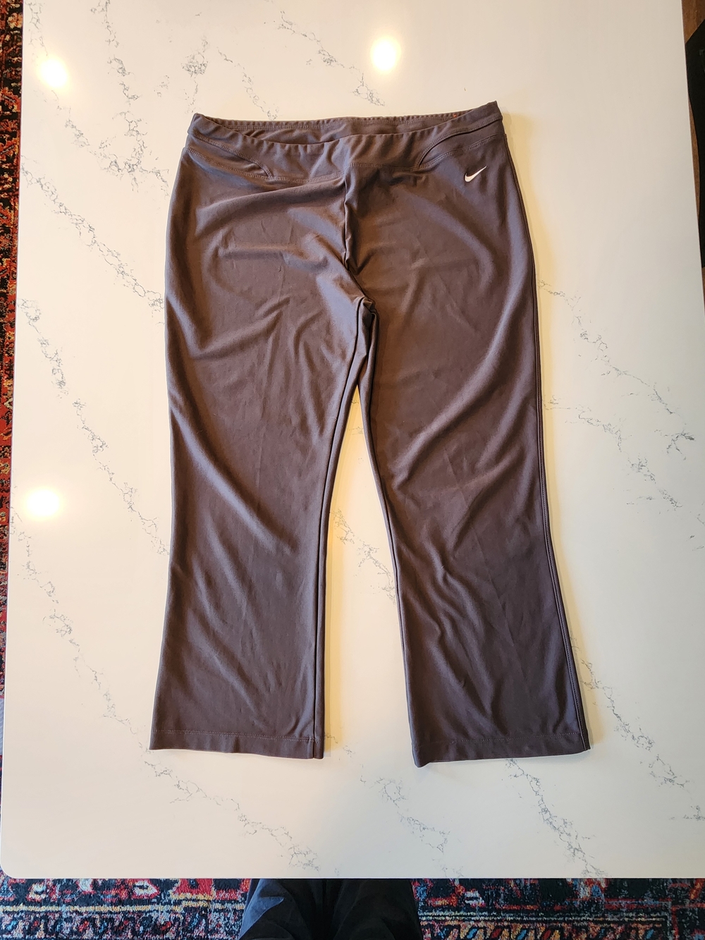Nike Grey Cropped Leggings with Embroidered White Swoosh